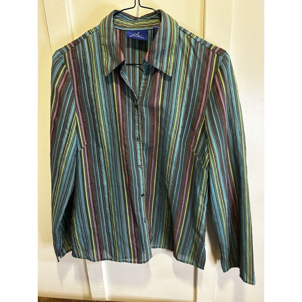 J.H. Collectibles Vertical Stripe Blouse Business Casual Office Womens Medium